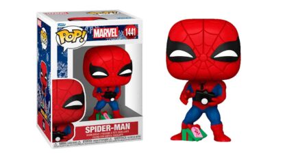 funko pop marvel-holiday-spider-man-with-open-gift