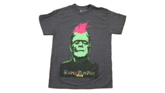 Playera Cosmo Film Fest 2023 con diseño de Frankenstein punk en gris