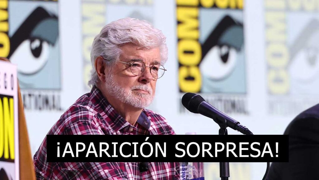 Fotografía digital horizontal de George Lucas durante su sorpresiva aparición en la Comic-Con San Diego 2025