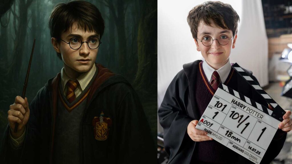 Imagen conceptual del rodaje de la serie de Harry Potter por HBO Max con fondo del castillo de Hogwarts