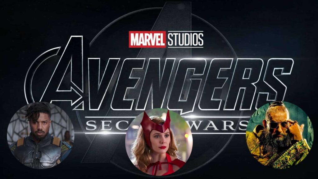 Secret Wars_Elizabeth_Olsen (Wanda), Michael B. Jordan (Killmonger) y Ben Kingsley (Trevor Slattery),